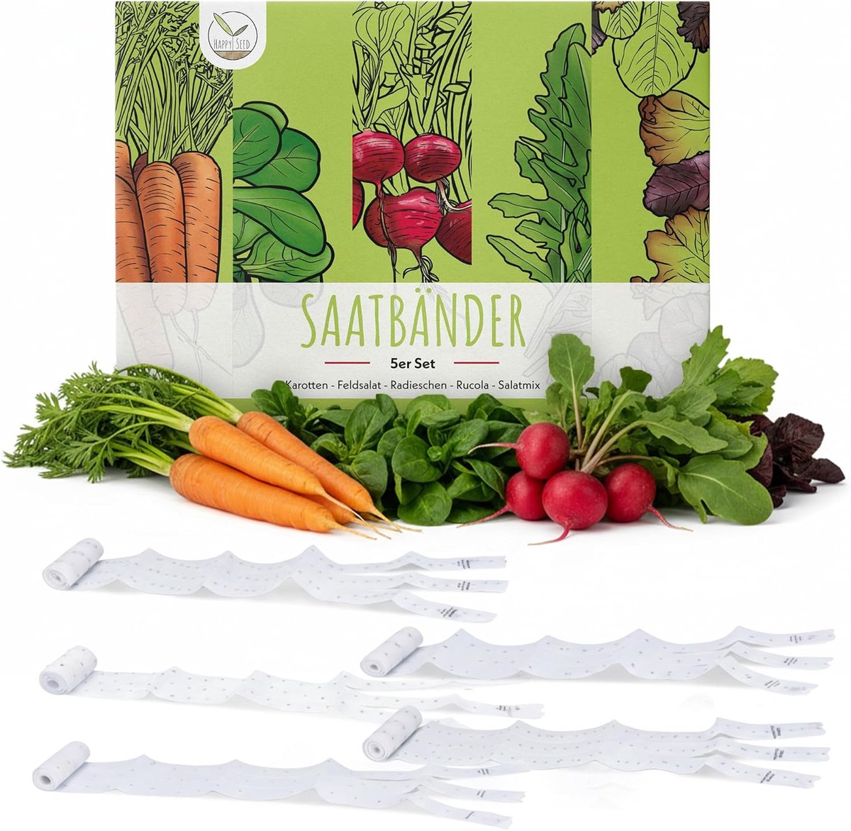 SnelShoppen - Set van 5 Groentezaadjes - Wortelen, Radijs, Rucola, Lamsoren & IJsbergsla - Perfect voor Tuin, Balkonbak, Groentetuin