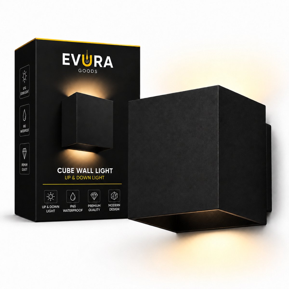 Evura Goods - Wandlamp Buiten - Zwart - Up Downlight - IP65 - Warm Wit
