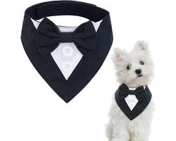 SnelShoppen - Kuoser Hondenbandana met Strik, Zwart Tuxedo, XS - Verstelbare Dog Scarf voor Kleine Honden, Perfect voor Feesten en Speciale Gelegenhed