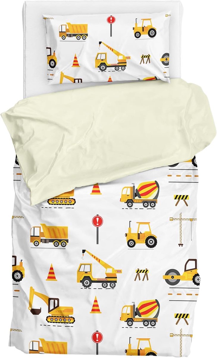 SnelShoppen - Jongens Dekbedovertrek Kindertruck 90 x 190 cm met Kussensloop 40 x 60 cm - Microfiber Dekbedovertrek Set voor Kinderbed - Ideaal voor J