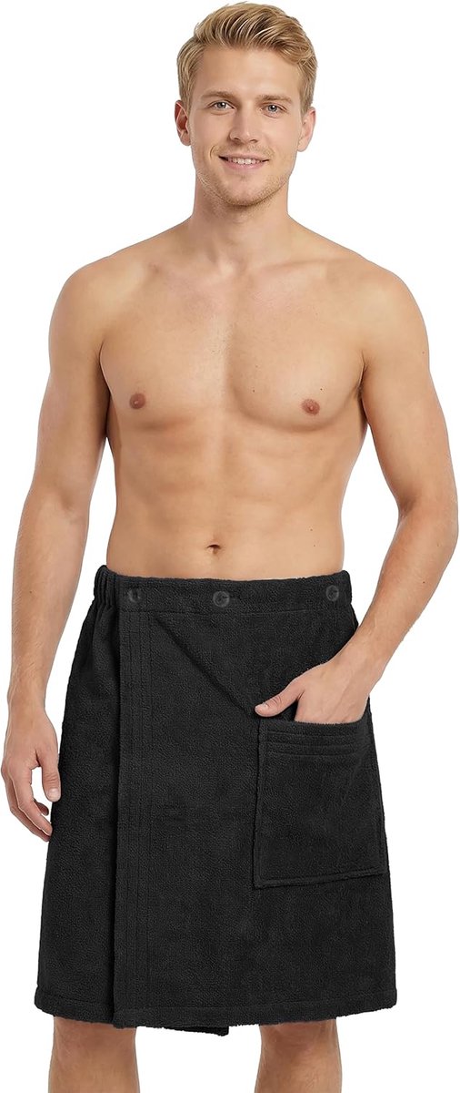SnelShoppen - Premium Sauna Kilt voor Mannen met Knopsluiting - 100% Katoen, Oeko-Tex 100, Zachte Handdoek, Kilt met Elastische Band voor Wellness, Sp