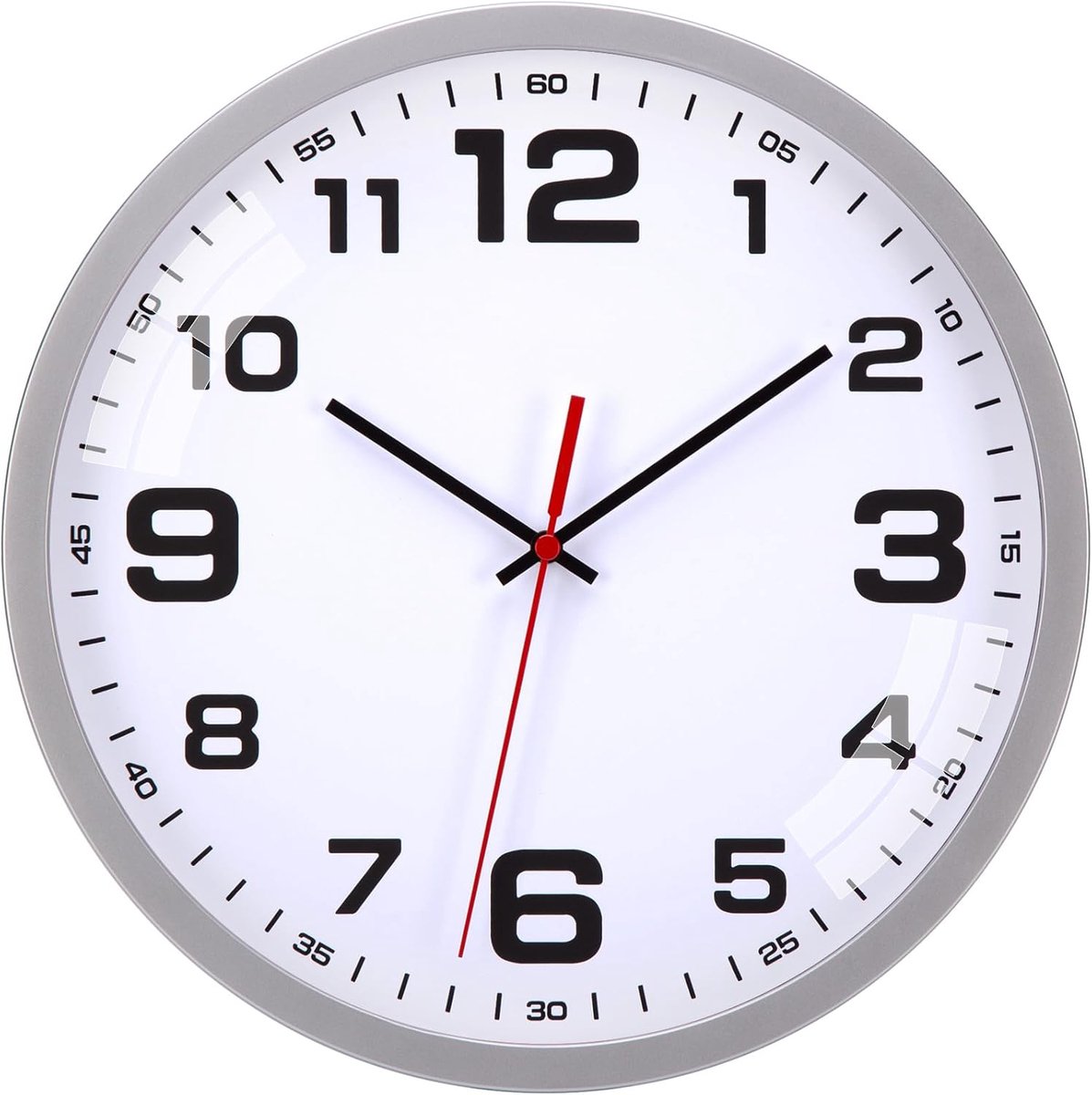 SnelShoppen - Wandklok zonder Ticker, Stil, Modern, 30 cm, Quartz, Batterij-aangedreven, Eenvoudig te Lezen, Zilver, Perfect voor Woonkamer, Keuken, S