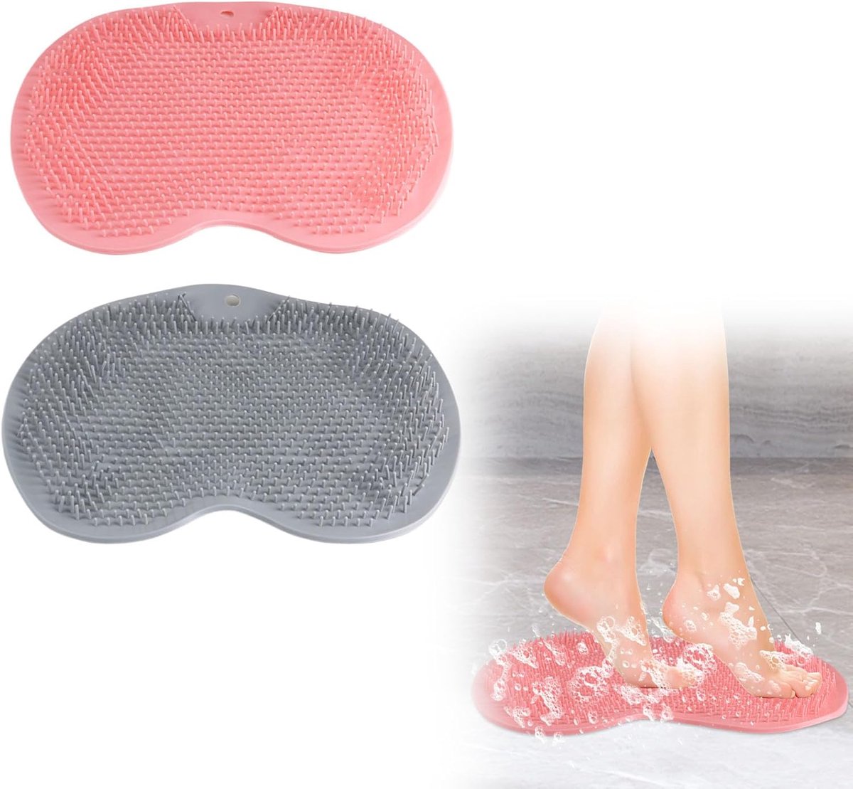 SnelShoppen - 2 Non-Slip Silicone Massage Matten met Zuignappen, Voetmassageborstel, Reiniging en Peeling voor Ontspanning van de Voeten, Hypoallergee