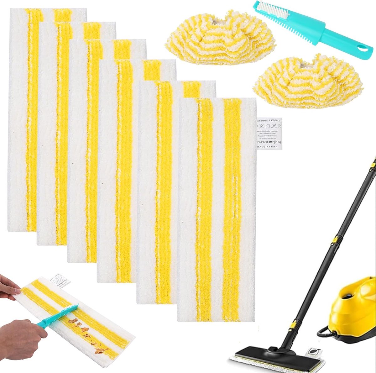 SnelShoppen - Pack van 8 Microvezel Vervangdoeken voor Stoomreiniger, Geschikt voor Alle Vloertypes, Inclusief 2 Mophoezen en 1 Schraper, Perfect voor