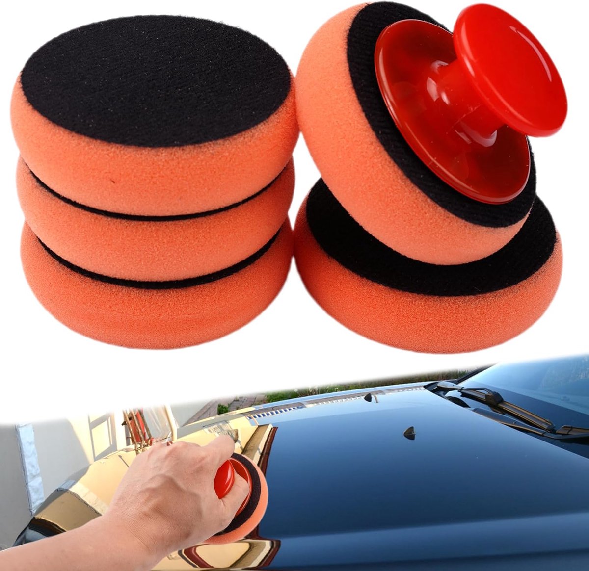 SnelShoppen - 5Pcs 3.5 Inch Polijstpads voor Auto, Microfiber Wax Applicator met Handvat, Polijstset voor Krassenvrije Reiniging en Polijsten, Hoogwaa