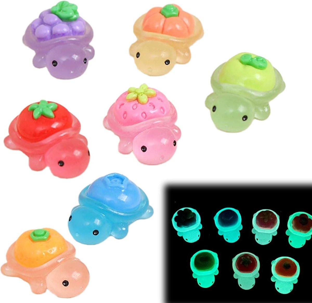 SnelShoppen - 35 Mini Dierfiguren, Multikleurige Kleine Schildpadden, Luminous Resin Decoratie voor Miniatuurtuinen, Bonsai, Visbassins en Aquaria