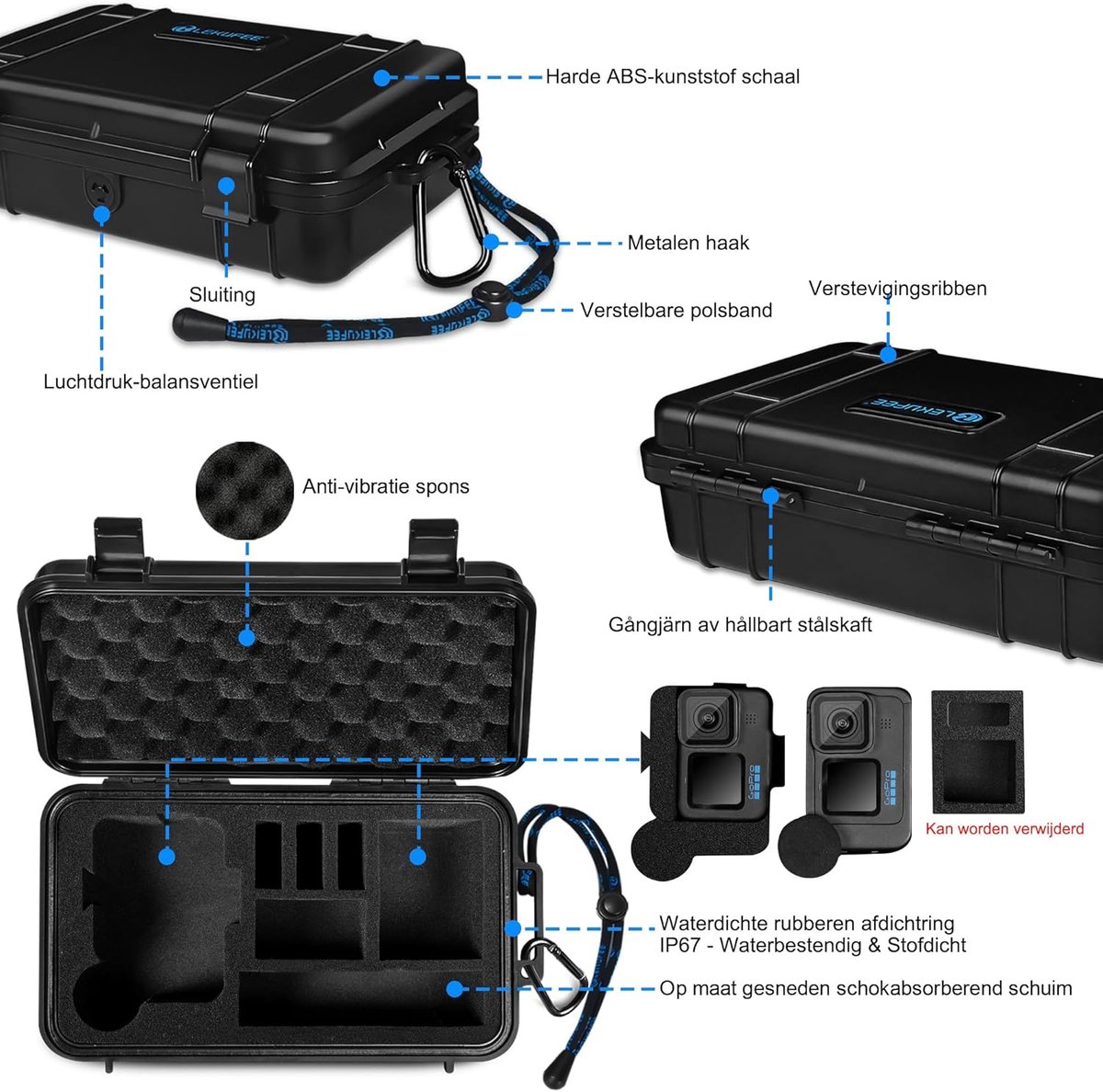 SnelShoppen - Waterdichte Harde Reiskoffer voor GoPro Hero 13/12/11/10/9, Hero 4K en Accessoires - Stevige Bescherming voor Avontuurlijke Reis - Ideaa thumbnail 4