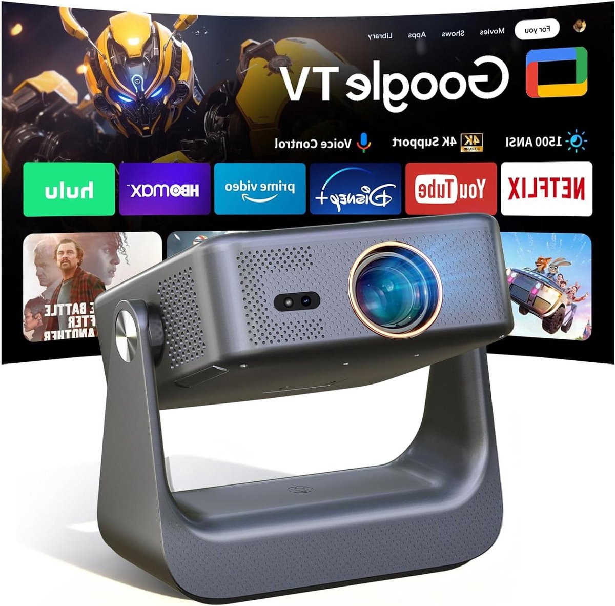 Smart Projector - Home Cinema - Grootbeeld Ervaring - Ingebouwd GTV Ecosysteem - 300 Inch Scherm - Grijs