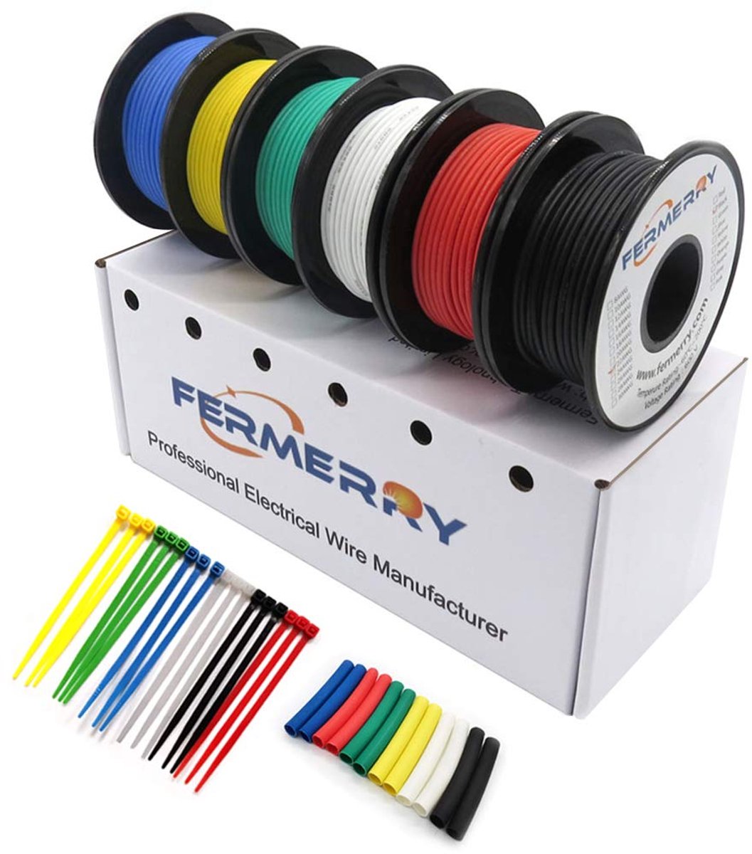 SnelShoppen - 20 AWG Siliconen Gevlochten Draad Spool 10 Feet - 6 Kleuren Flexibele 20 Gauge Verbinding Kabel Set - 0.5mm² voor Elektrische Projecten,