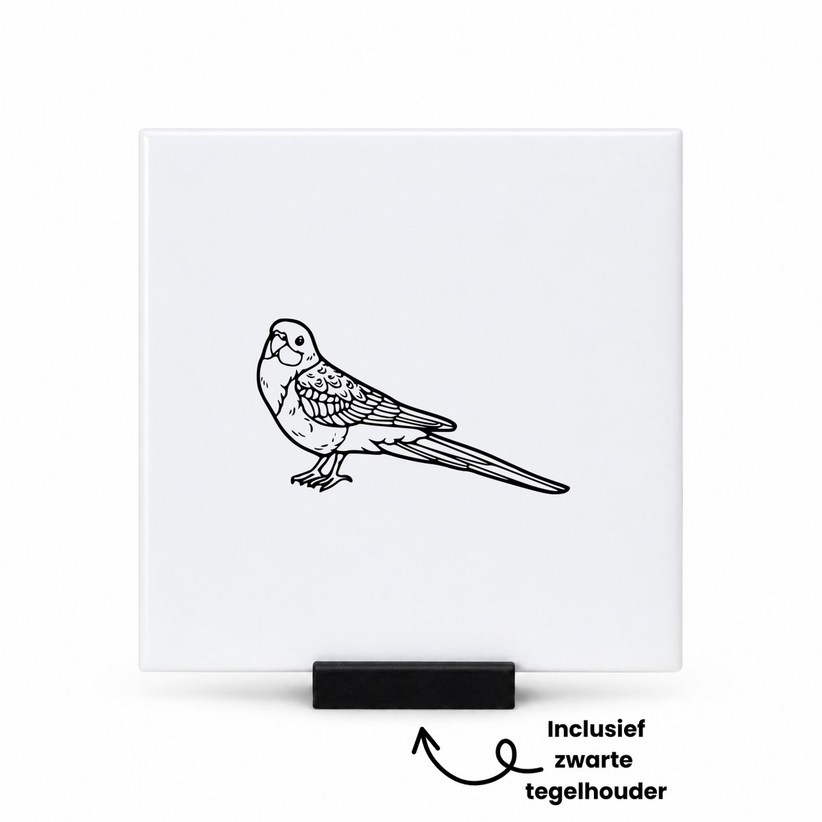 Hacebo Parkiet tegeltje met tegelhouder - Dieren - parkiet - Vogel liefhebbers - tegeltjes met tekst - Leuk kado voor iemand die van vogels houd - spreuktegels - 10.8x10.8 CM Wit