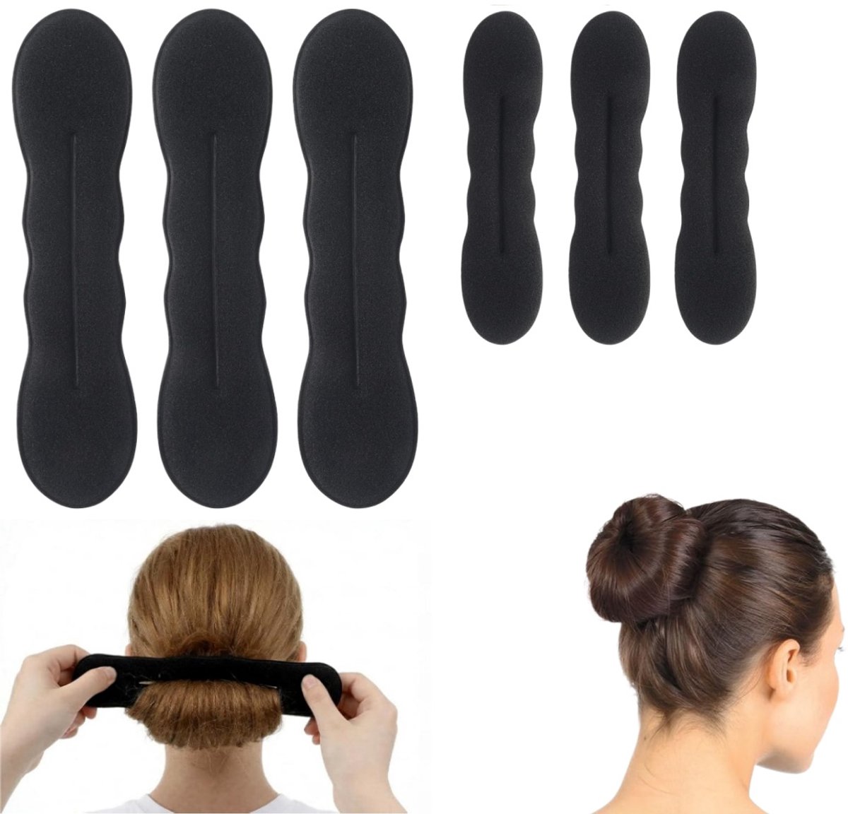 6-delige set - Knotmaker - Haarstylingtool - Krultang voor knotjes - Haardraaitool - Haarstylingtool - Gemakkelijk en snel een opgestoken kapsel - Zwart - Geschikt voor dagelijks gebruik, feestjes en bijeenkomsten