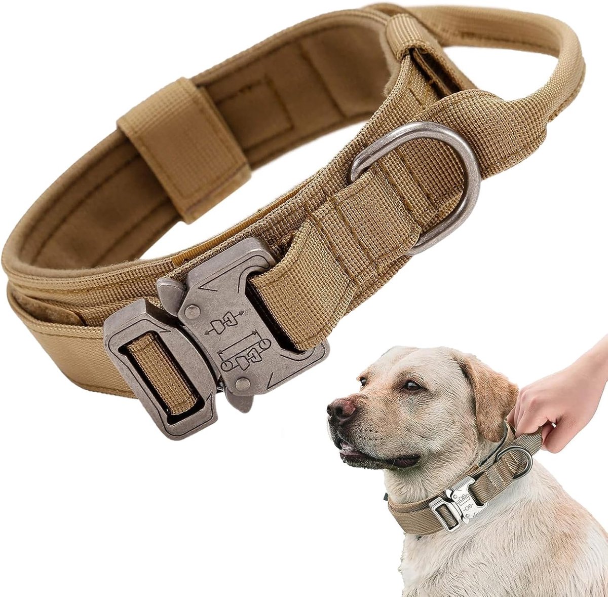 SnelShoppen - Tactical Dog Collar - Verstelbare Hondenhalsband met Controlehandvat - Gevoerde Nylon Halsband voor Middelgrote en Grote Honden - Traini