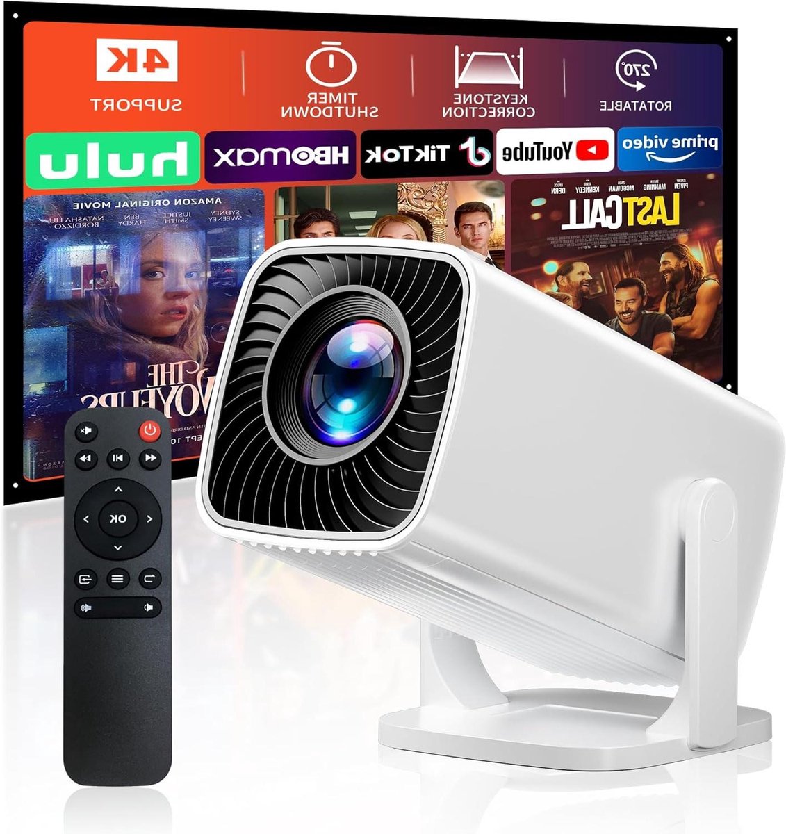 Mini Projector - Draagbare Beamer - Thuisbioscoop Creëren - 270 Graden Rotatie - 200 Inch Scherm - Ivoor