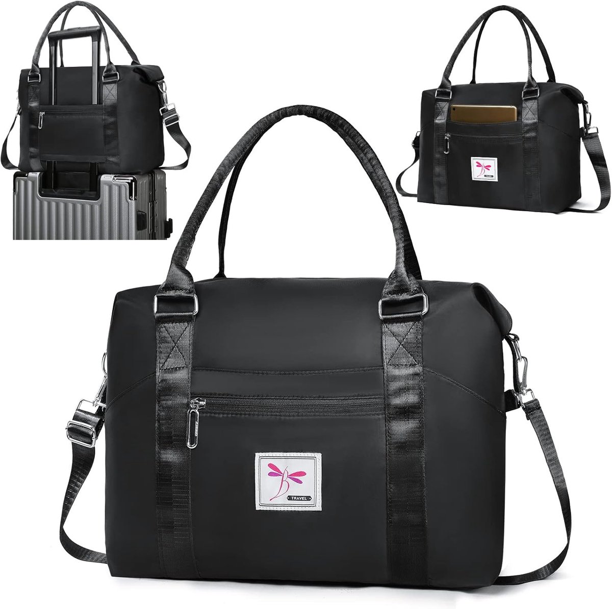 SnelShoppen - Flintronic Travel Duffel Bag - Vouwbare Sporttas voor Vrouwen - Lichtgewicht Weekend Bag met Wet en Dry Scheiding - Grote Zwarte Tas voo