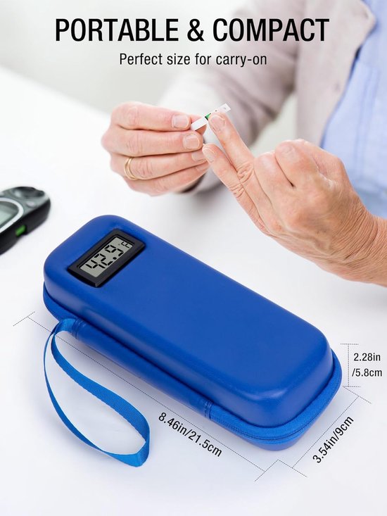 Insuline koeltas - Met temperatuurweergave - Diabetes tas medische etui - Koelbox - Insuline gekoelde harde koffer - insuline gekoelde reisdoos - Insulinepennen koeltas - Koeltas voor medicijnen - Voor dagelijks gebruik en reizen - Blauw — afbeelding 5