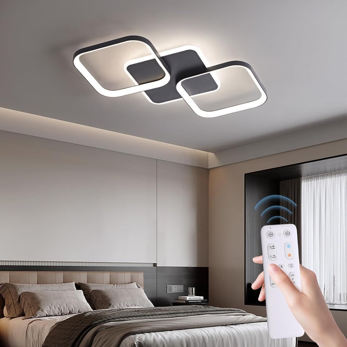 SnelShoppen - LED Plafondlamp 40W, 4500 Lumen, Dimbaar met Afstandsbediening, 2700-6500K, Geometrisch Design voor Woonkamer, Slaapkamer, Eetkamer, Hal