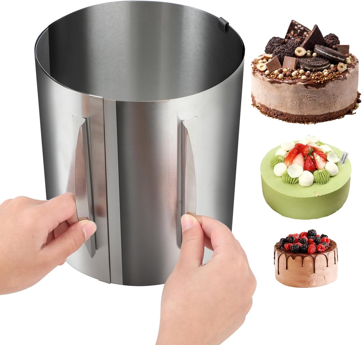 SnelShoppen - Cake Ring Adjustable 20 cm Hoogte, RVS Bakring Verstelbaar Ø 16-30 cm, Bakvorm Voor Taarten en Gebak, Flexibele Mousse Ring