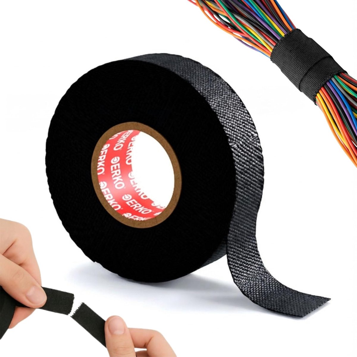 SnelShoppen - Woven Tape Isolatie Tape Zwart Zelfklevend voor Auto Bedrading 15m x 19mm Temperatuurbestendig en Hittebestendig