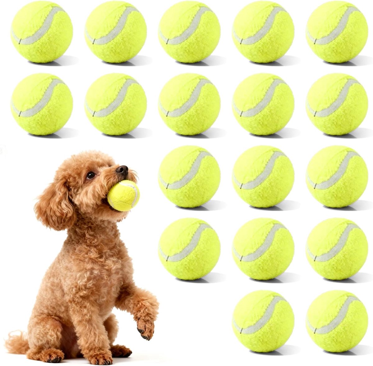 SnelShoppen - 18 Stuks Tennisballen voor Honden - 5 cm Mini Tennisballen - Veilig Rubber en Vilt - Perfect voor Training, Spelen en Automatische Balle