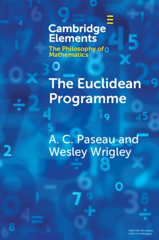 Blauwe boekomslag met witte tekst: Cambridge Elements, The Philosophy of Mathematics, The Euclidean Programme.