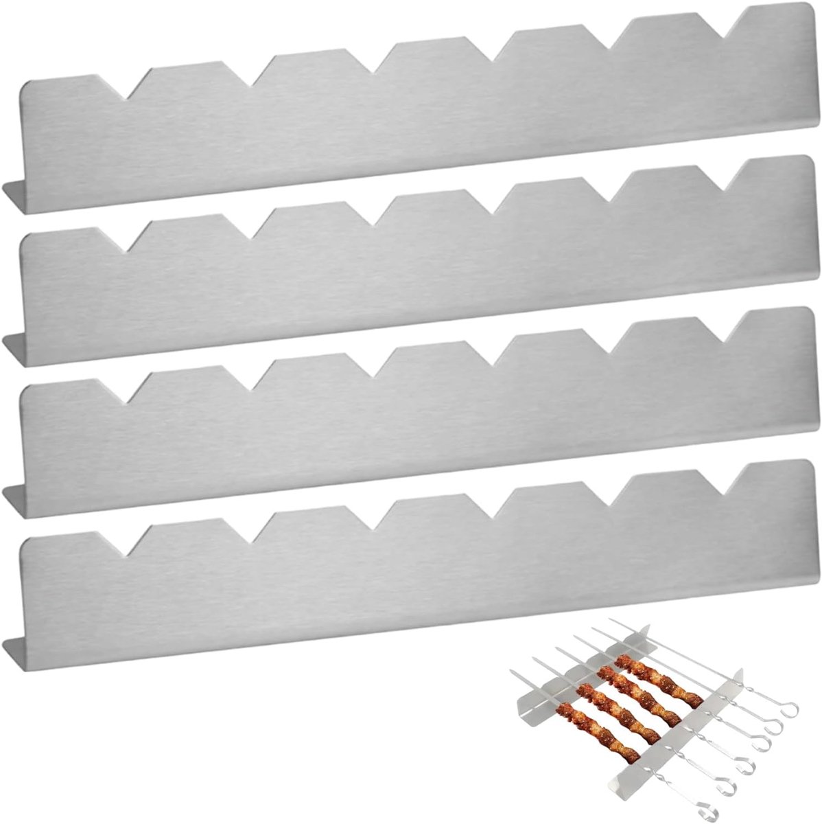 SnelShoppen - RVS Grill Spieshouder Set van 4 (6 Plaatsen) - BBQ Spieshouder voor Buiten Grillen en Kamperen - Stabiele RVS Grill Basis