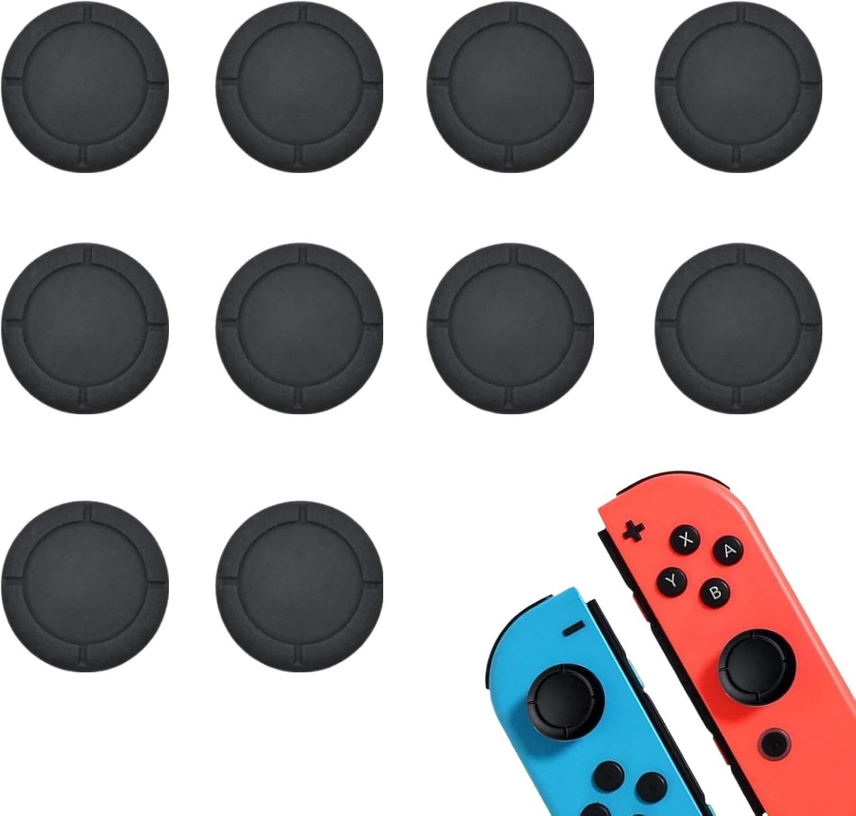 SnelShoppen - 10 Siliconen Joystick-Doppen voor Nintendo Switch/OLED/Lite - Vervangende Thumb Grips - Beschermkappen voor Switch Controller - Zwart -
