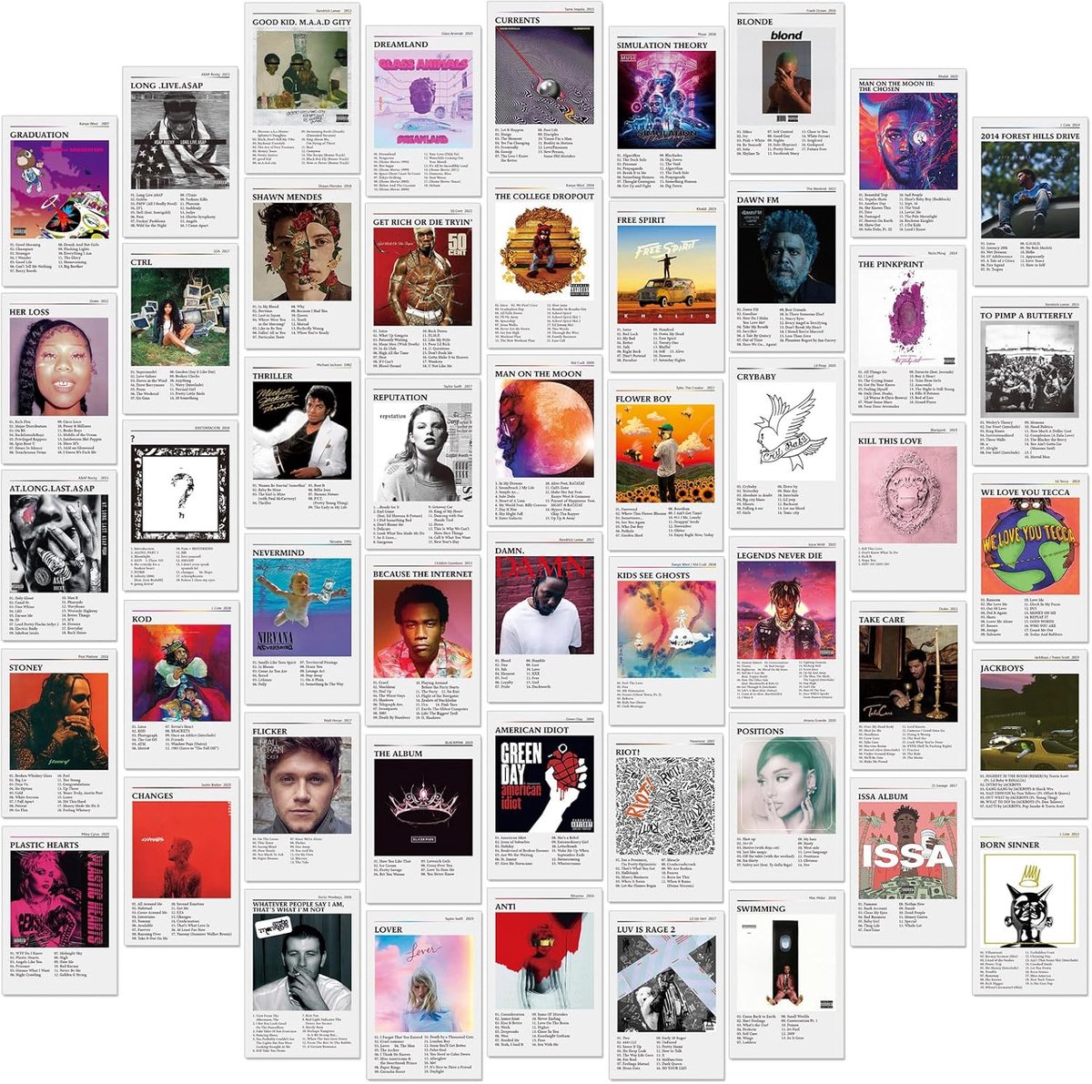 SnelShoppen - 50 Stuks 10x15 cm Posters Afdruk Wandcollageset voor Kamerdecoratie - Albumcover, Muziek, Rapper, Band Wandposters voor Slaapkamer, Tien
