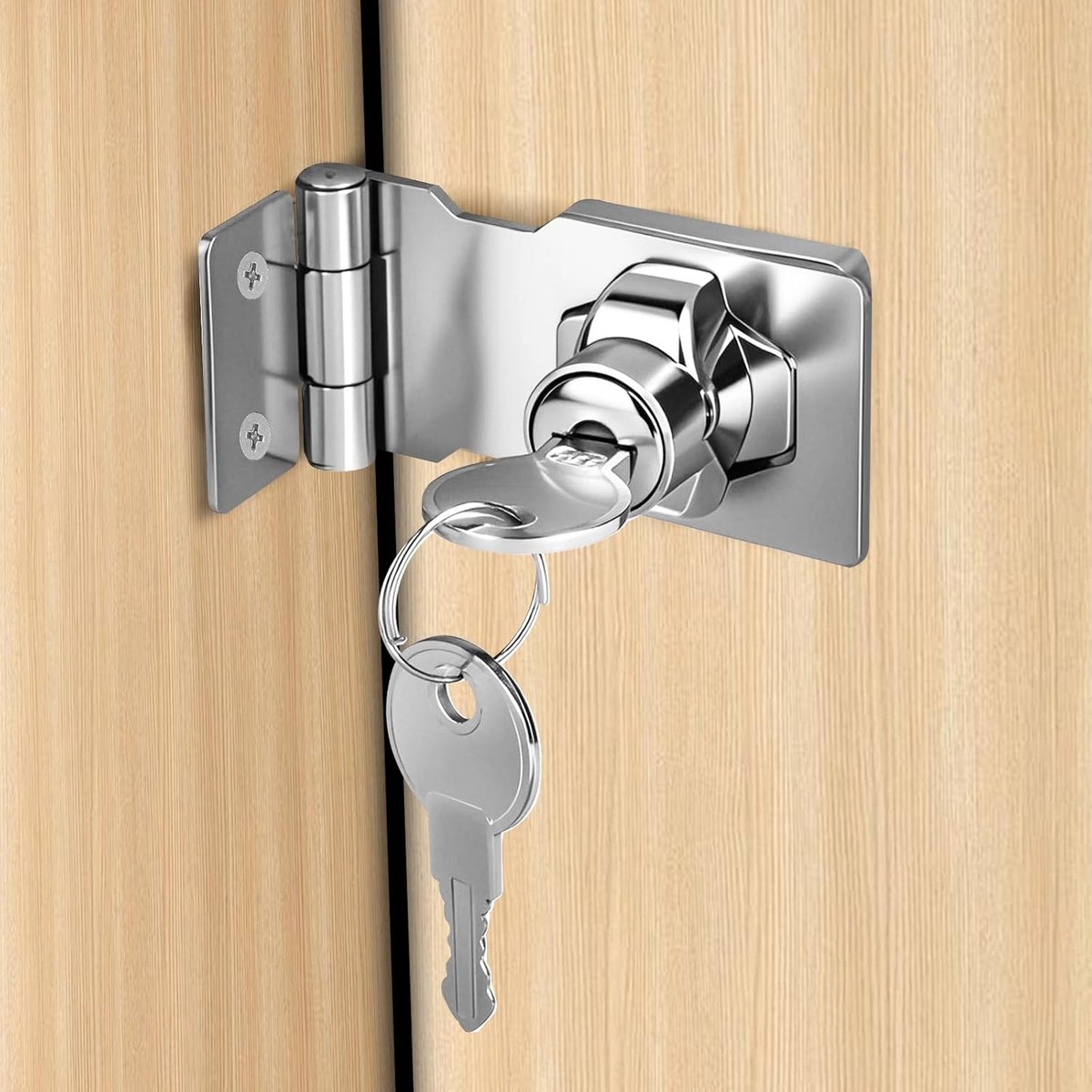 SnelShoppen - Flintronic 2.5 Inch Sleutel Deurslot, Veiligheidsdeur Slot met Draai Knop en Hangslot voor Kast, Lade, Poort - Zilver, Heavy Duty, Inclu