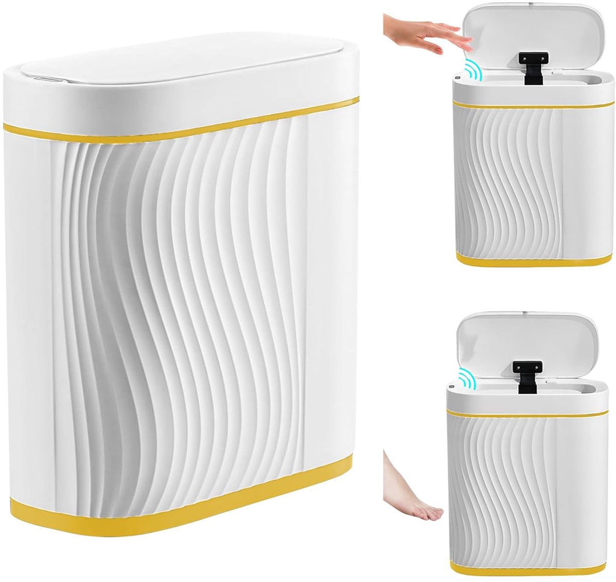 SnelShoppen - Automatische Prullenbak 8 Liter, Contactloze Afvalbak met Deksel, Geluidsloze Sensor Prullenbak, Waterdichte Afvalemmer voor Badkamer en