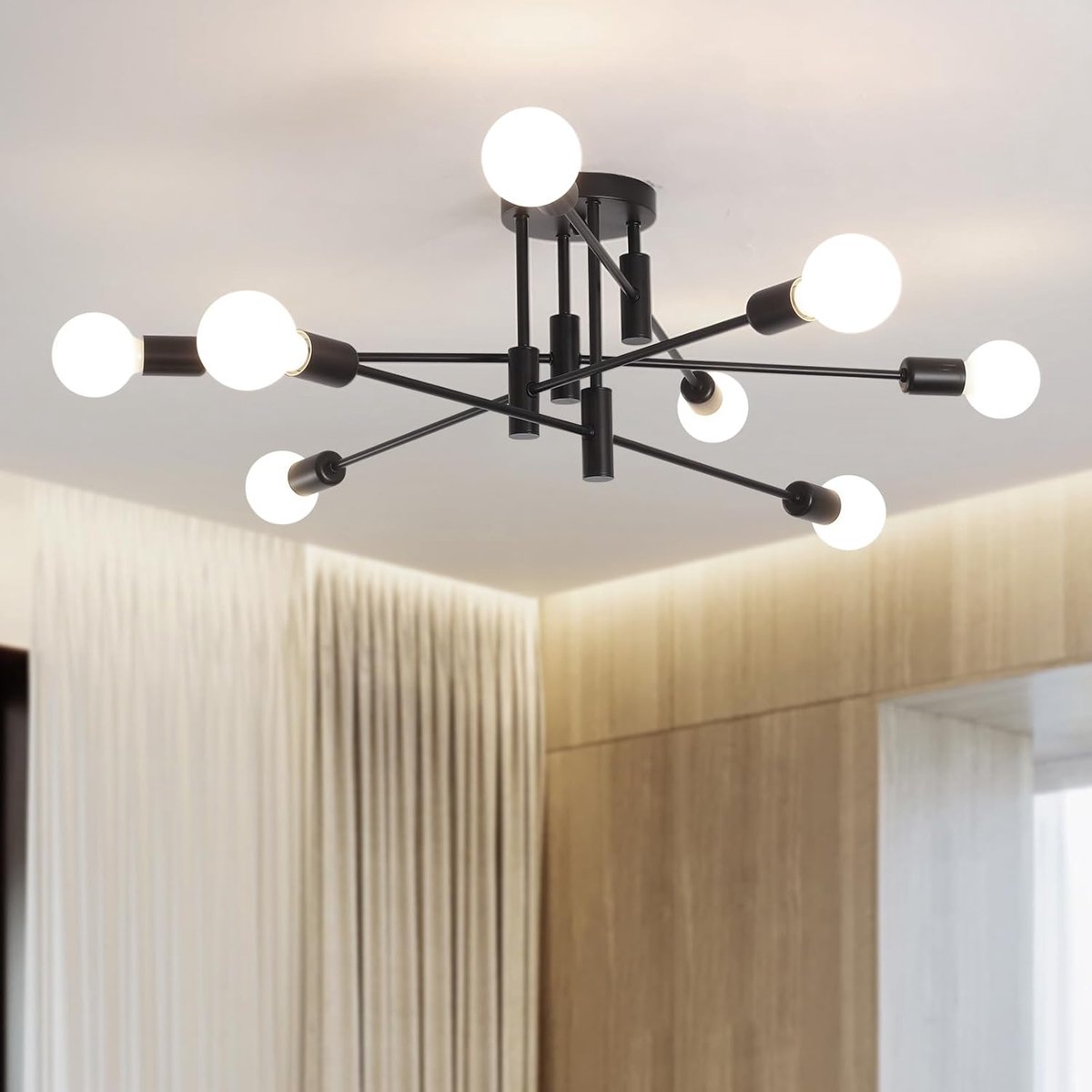 SnelShoppen - Moderne Zwart Chandelier Plafondlamp met 8 E27 Fittingen, Industrieel Vintage Hanglamp voor Keuken, Woonkamer, Eetkamer en Slaapkamer