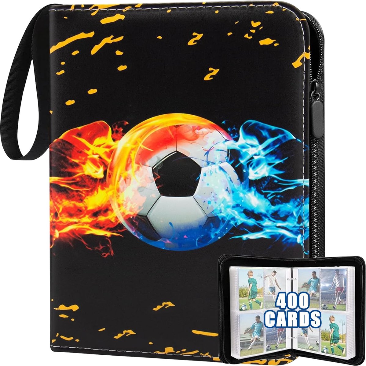 SnelShoppen - Voetbalkaarten verzamelalbum 4 vakken, 50 pagina's voor 400 kaarten, waterdicht en draagbaar, compatibel met alle verzamelkaarten