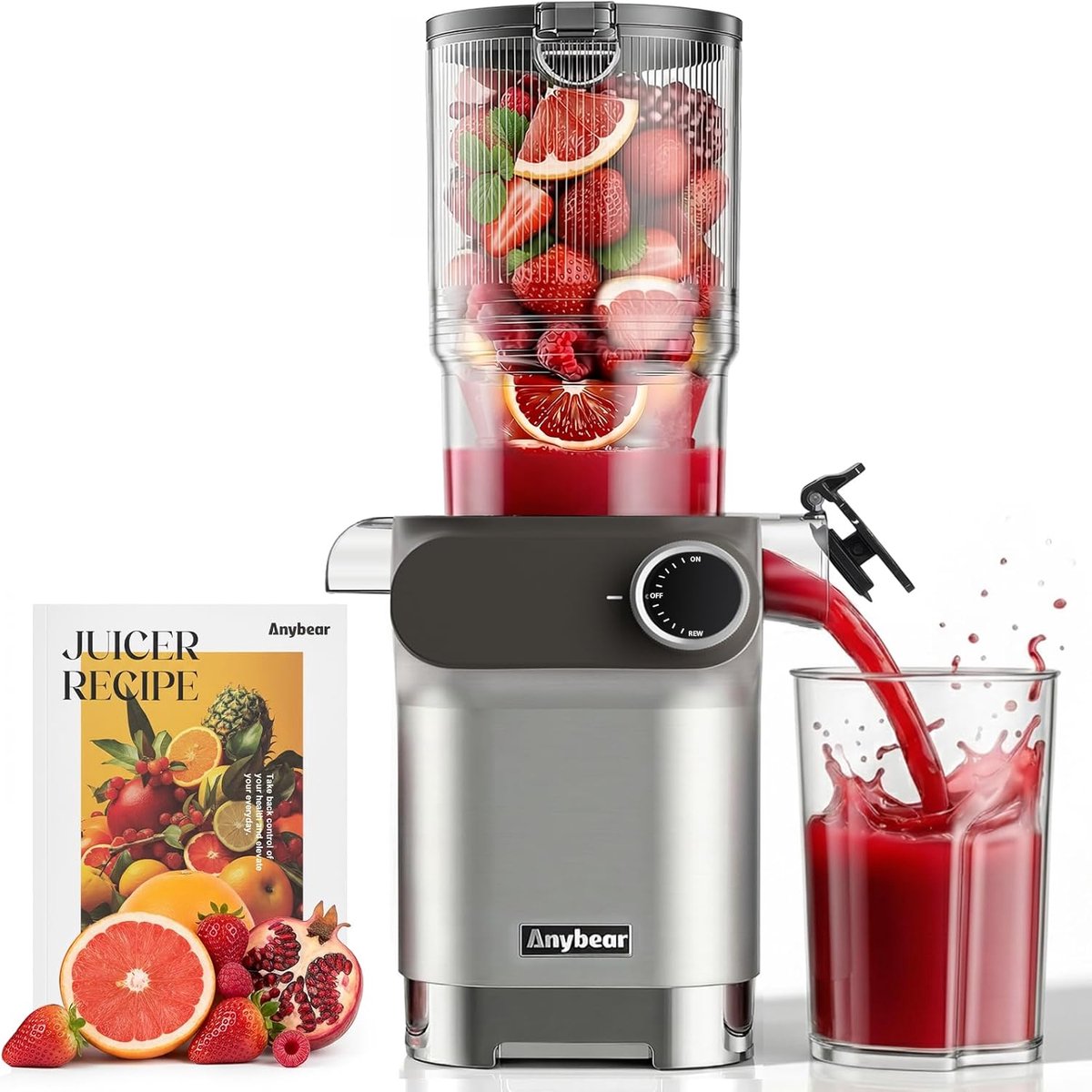 SnelShoppen - Sapcentrifuge 200W Slow Juicer Koude Sapcentrifuge met 110 mm Vulopening voor Hele Fruit en Groenten | BPA-vrij Tritan Materiaal | Incl.