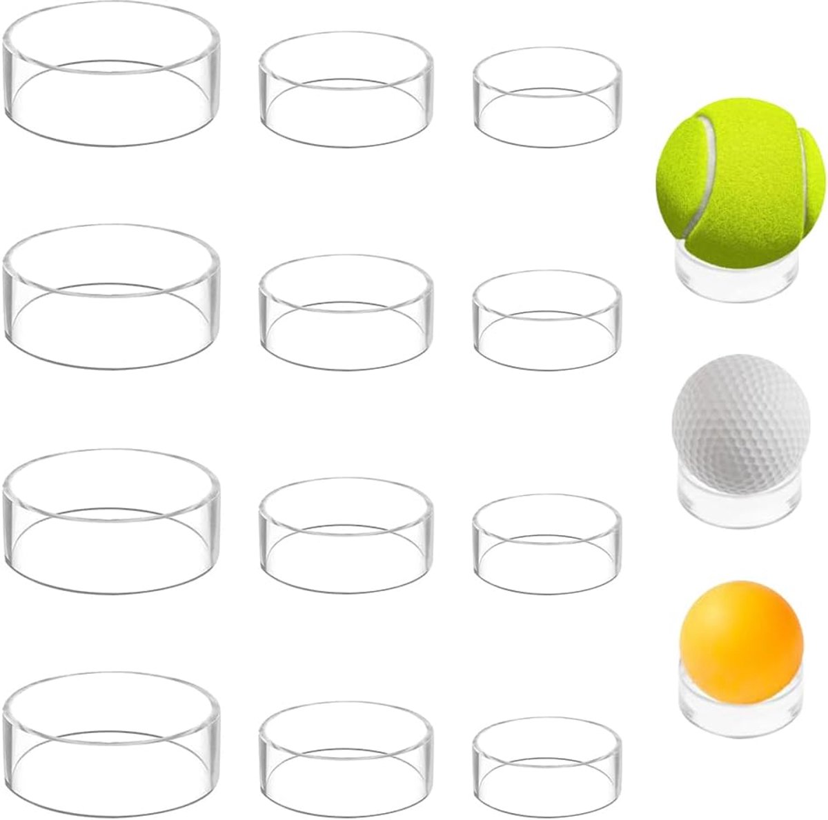 SnelShoppen - 12-delige Transparante Acryl Display Standaard - Rond Ballenhouder voor Baseball, Tennisballen, Golfballen, Eieren - 3 Maten - Perfect v