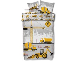SnelShoppen - Bedding set voor kinderen met graafmachine NB789 Jr. 100x135 cm + 40x60 cm, perfect voor peuters, jongens, meisjes, katoen, cadeau, slaa