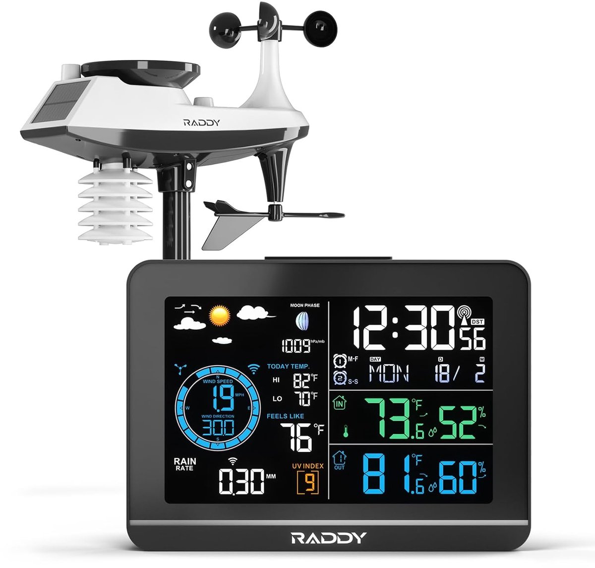 SnelShoppen - Professioneel Weerstation met Draadloze Buitensensor, 6" VA-Display, Thermometer, Hygrometer, Atoomklok, UV-Index, Windsnelheid, Regenme
