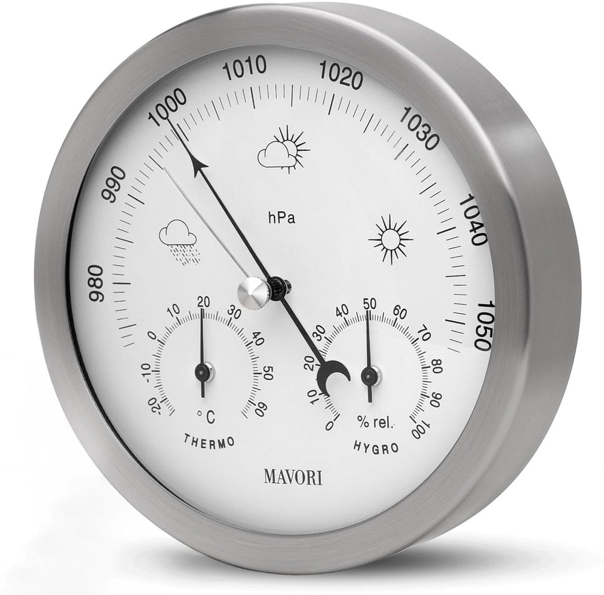 Thijox - Analoog Weerstation Binnen met Roestvrij Stalen Frame - Thermometer, Hygrometer en Barometer - Modern Design voor Thuis, Kantoor, en Tuin - P