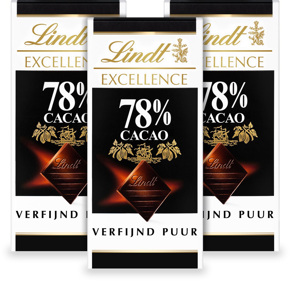 Lindt EXCELLENCE Chocolade Reep Puur - 78% pure chocolade - 100g per reep - 3-pack