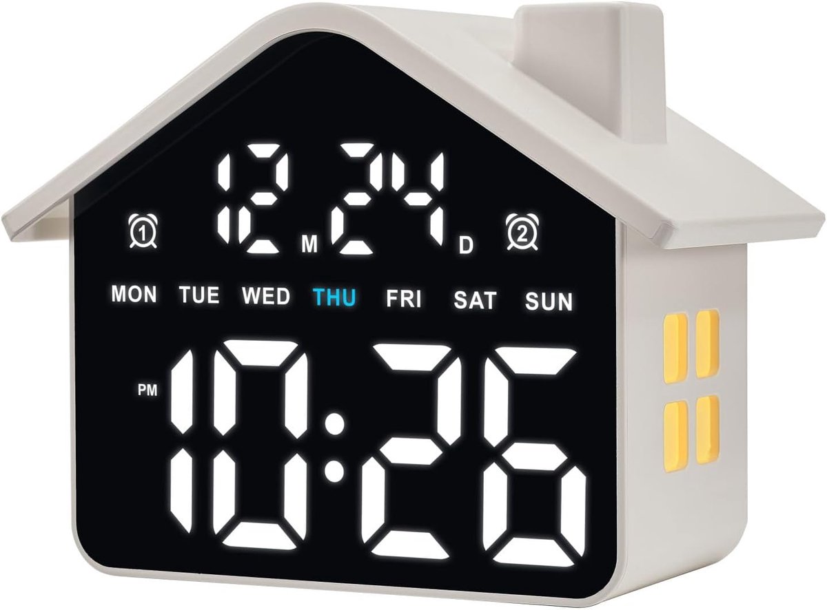 SnelShoppen - Digitale Wekker Slaapkamerklok met Datum en Weekweergave, Dubbel Alarm, Helderheidsdimmer, Sfeerverlichting, Adapter of Batterij, Wit