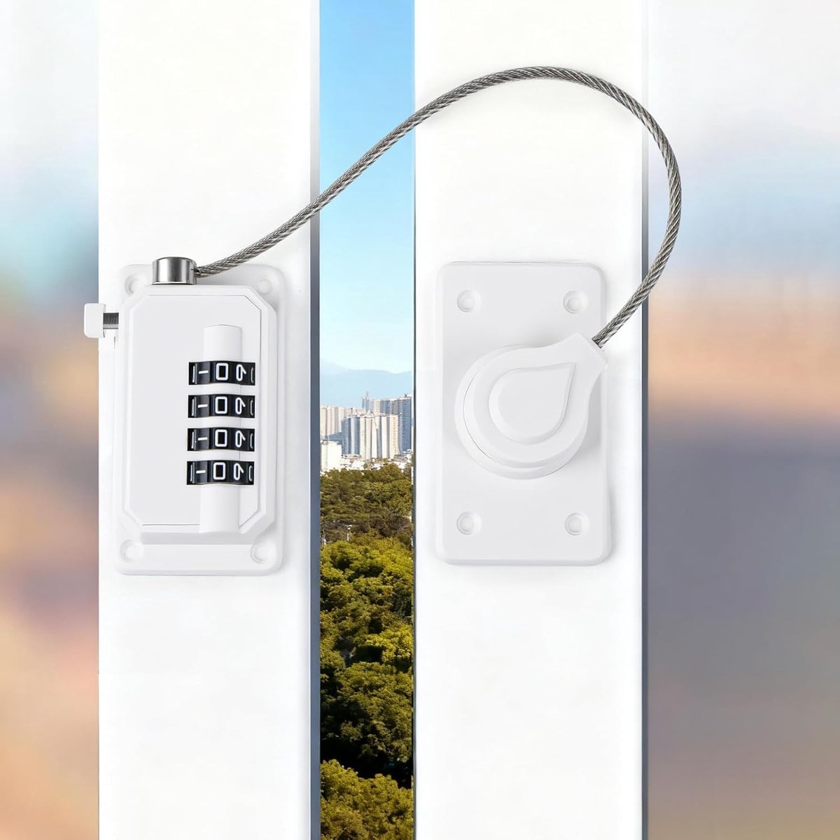 SnelShoppen - Window Protection No Drilling Beveiligingsslot met Code Wit Dieren Veiligheidslock Verstelbare Kabel Kantelbeveiliging voor Ramen en Deu