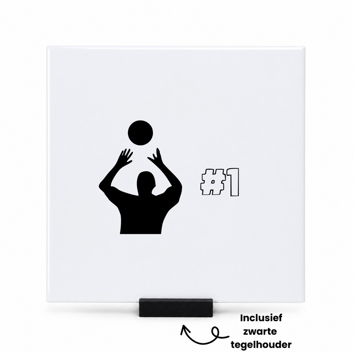 Hacebo Volleybal tegeltje met tegelhouder - Volleybal - Sporters - tegeltjes met tekst - Cadeau - spreuktegels - 15x15 CM Wit
