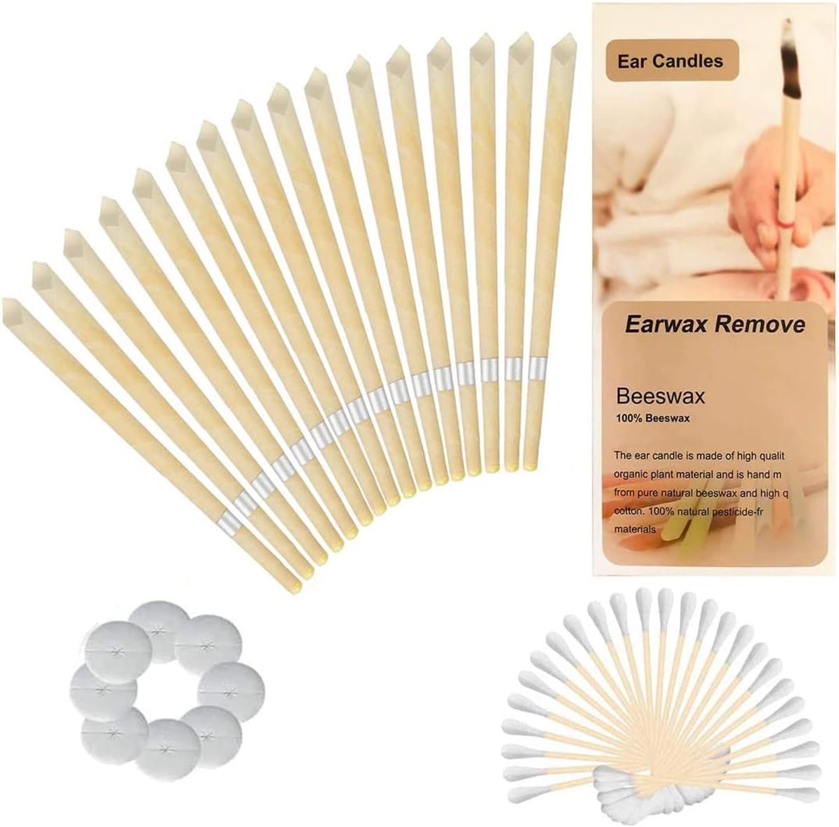 SnelShoppen - Natural Ear Candles Bijenwas Kaarsen Cones - 16 Stuks Geurende Organische Plant Materialen - Holle Cone Kaarsen met 8 Beschermende Schij
