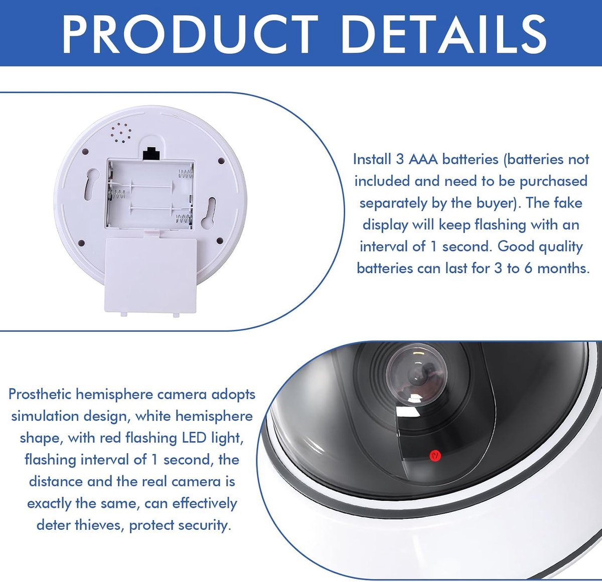 SnelShoppen - Dome Dummy Camera met Flikkerende LED Licht - Set van 3 Realistische Nep Camera's voor Binnen en Buiten - Beveiligingscamera Imitatie me