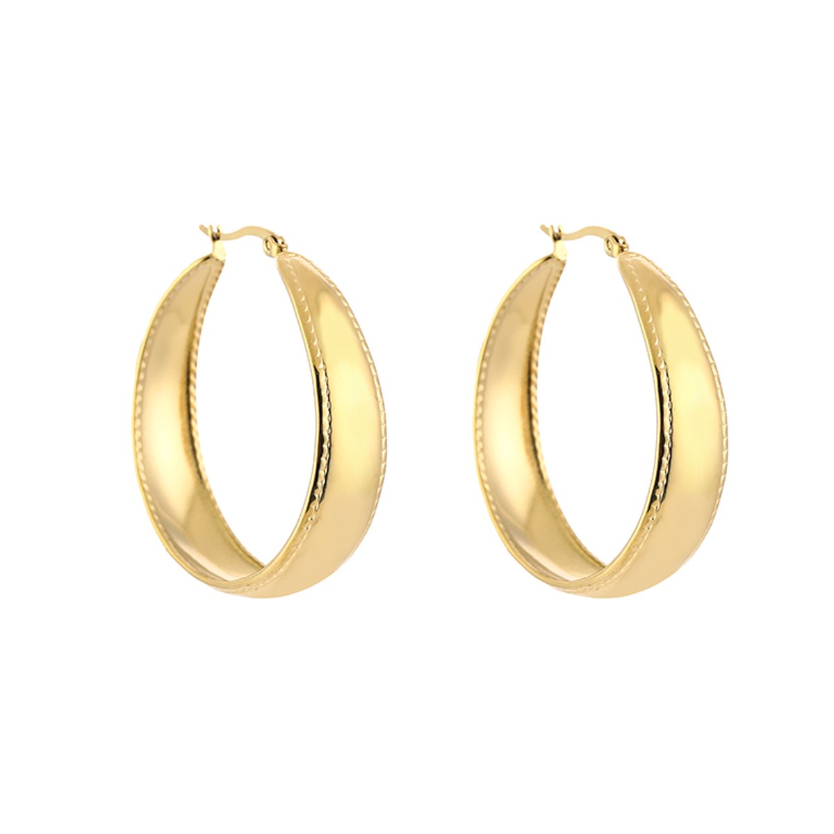 Stainless Steel Platte Hoop Oorringen – Elegante & Brede Vintage Oorringen - RVS - Goud - 40mm