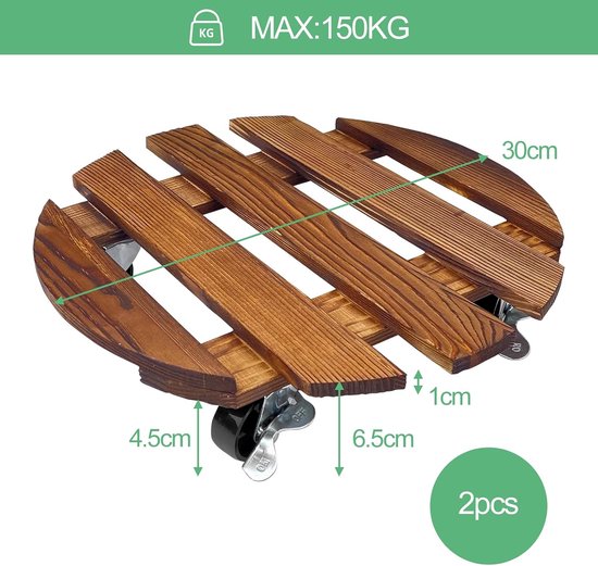 Onderzetters met wieltjes, plantenstandaard voor buiten, balkonbak, onderzetter met wieltjes, plantenstandaard op wieltjes, trolley voor bloempotten, draagvermogen 80 kg van Merkloos	 — afbeelding 5