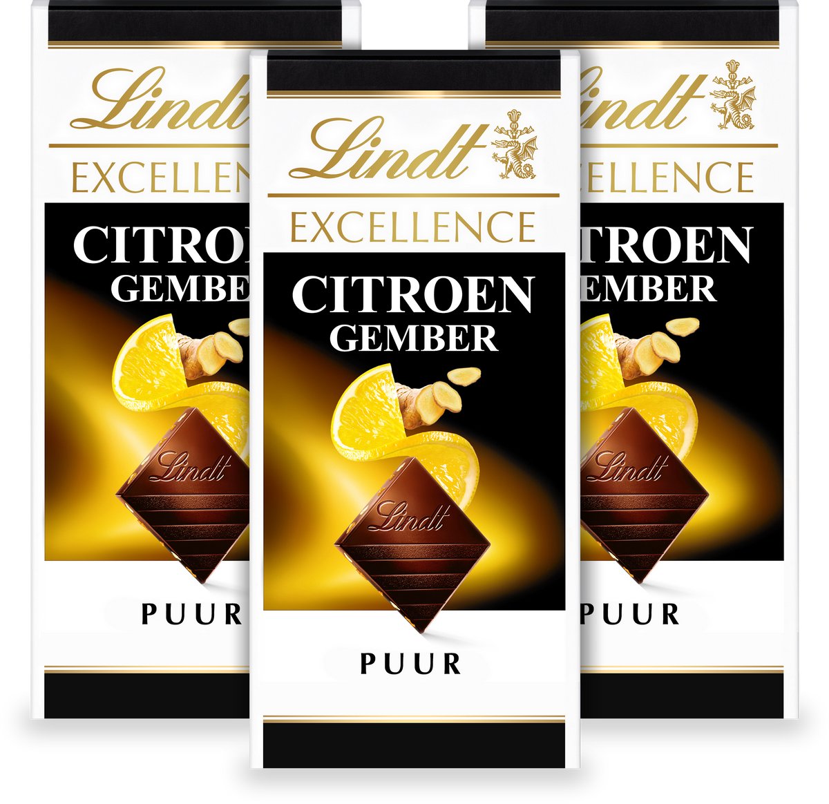 Lindt EXCELLENCE Chocolade Reep Puur - Citroen Gember pure chocolade - 100g per reep - 3-pack