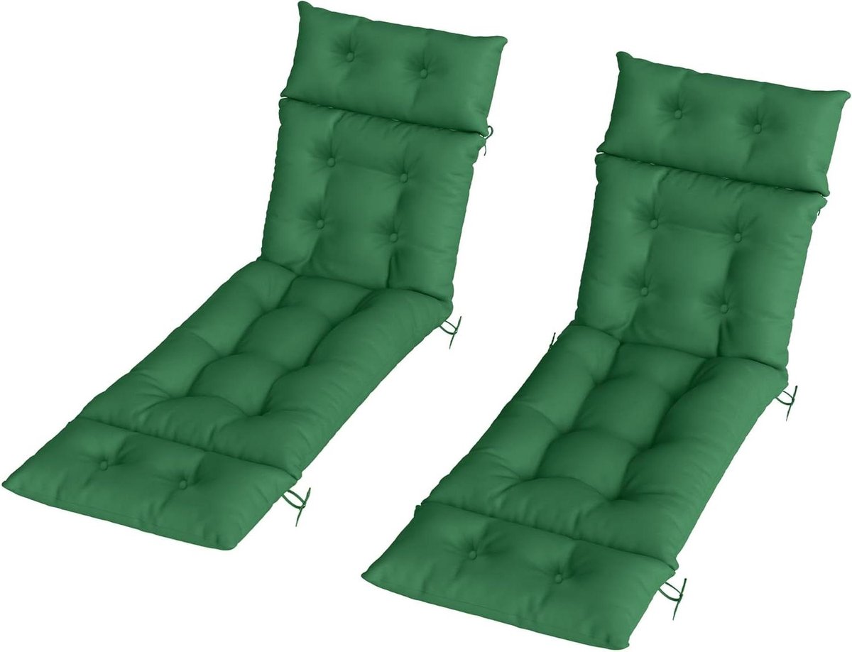 Ligstoelkussens Set - Zonnebank Kussens - Buiten Ontspannen - Dikke Comfortabele Vulling - 190x56x10cm - Groen