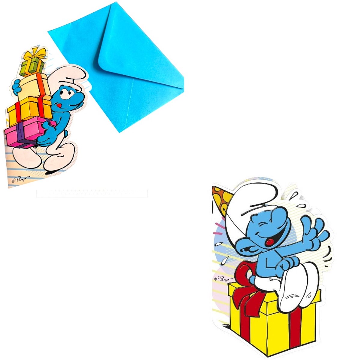 2 Smurfen wenskaarten / Felicitatie kaart - verjaardagskaart - inclusief envelop