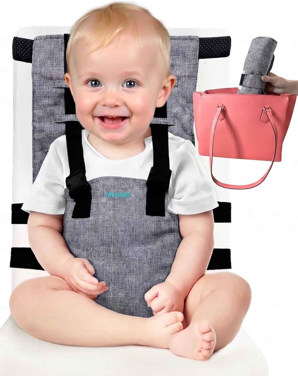 SnelShoppen - Draagbare Reiskinderstoel - Ultralight Opvouwbare Stoelverhoger voor Baby's 6-36 Maanden - 3-Punts Veiligheidsgordel - Voor Eetkamerstoe