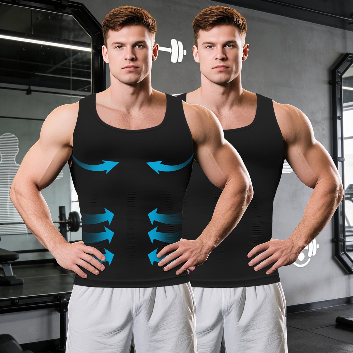 MEETYOO 2 Stuks Corrigerend hemd Sportvest Mouwloos Shapewear Hemd Buikcontrole Ademend Gym Onderhemd Zwart L