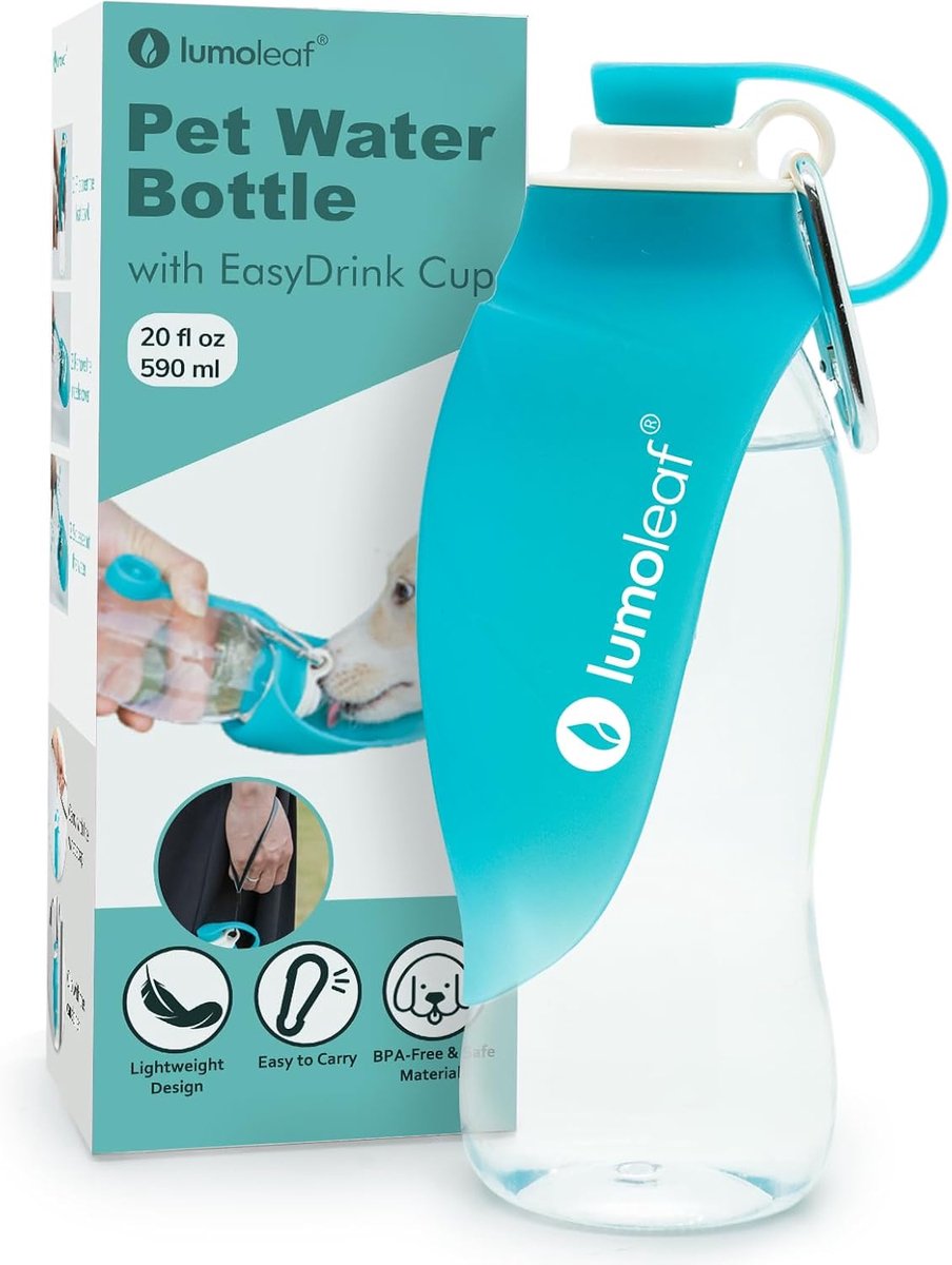 Thijox - LumoLeaf hond water fles - Draagbare huisdier water dispenser met opvouwbare bladkom - Lichtgewicht reisfles voor kleine en middelgrote honde
